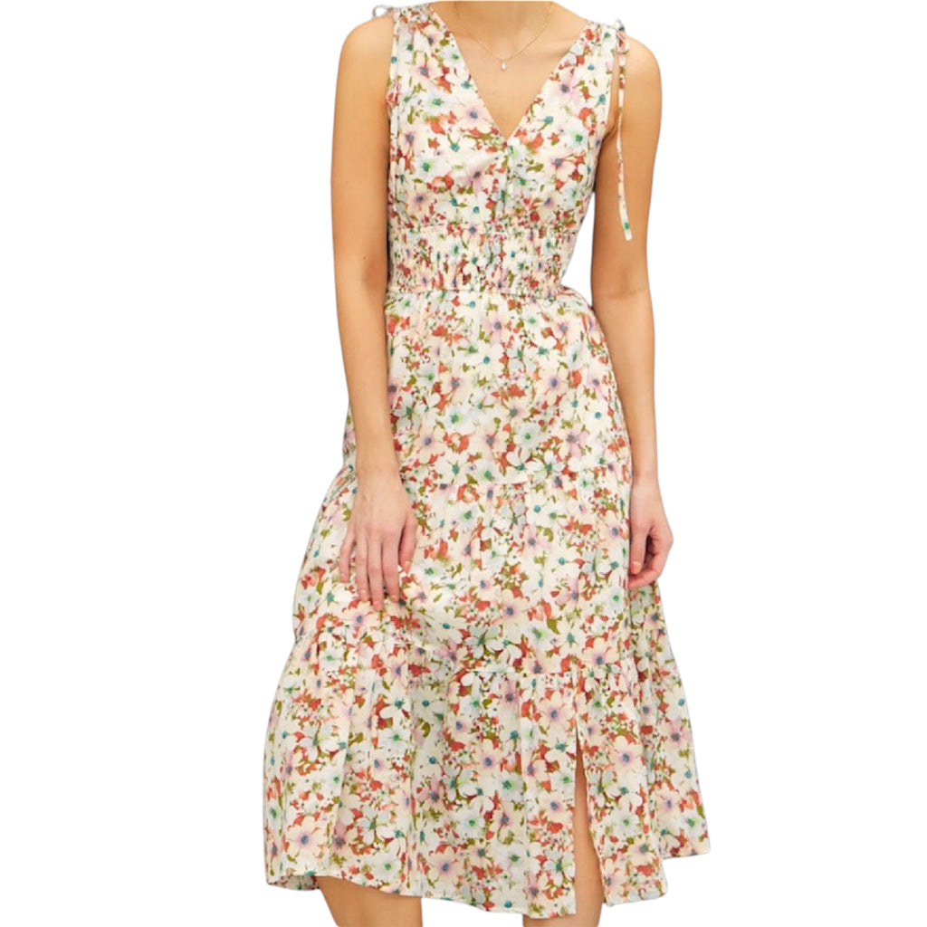 Poppy V-Neck Floral Print Midi Dress
