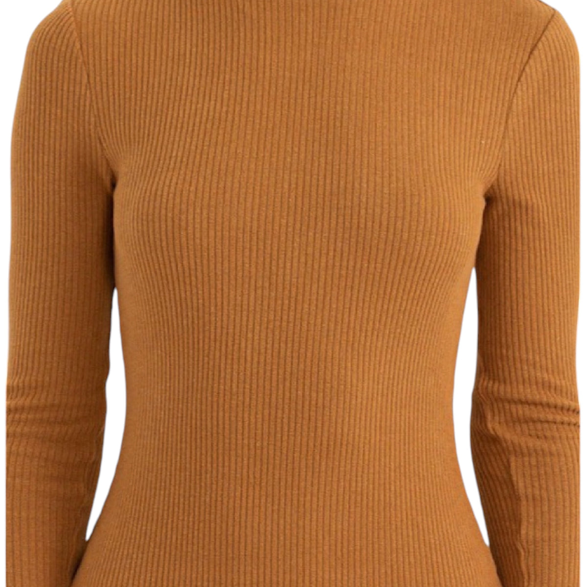 Brown Ribbed High Neck Midi Dress