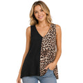 Leopard Print Color Block V Neck Top