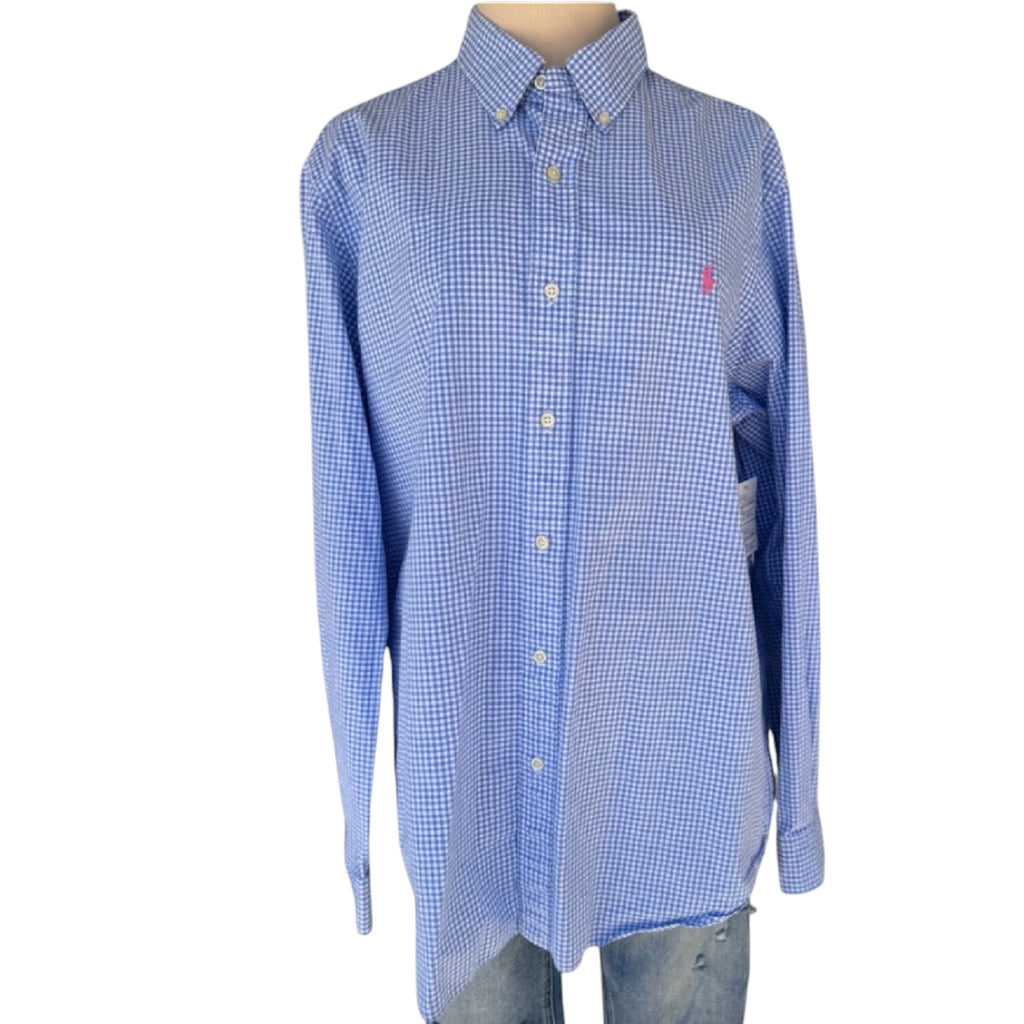 Ralph Lauren Blue and White Checkered Button Up Dress Top-RF