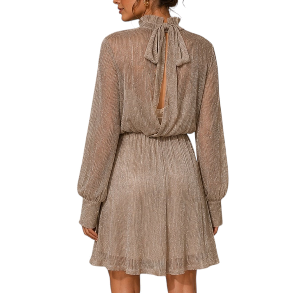 Taupe Dress With Bow Tie