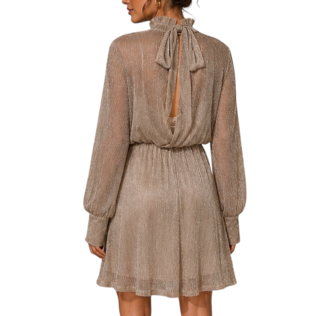 Taupe Dress With Bow Tie