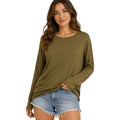 Moss Round Neck Long Sleeve Curved Hem Top