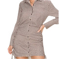 Brown Geometric Print Shirt Dress