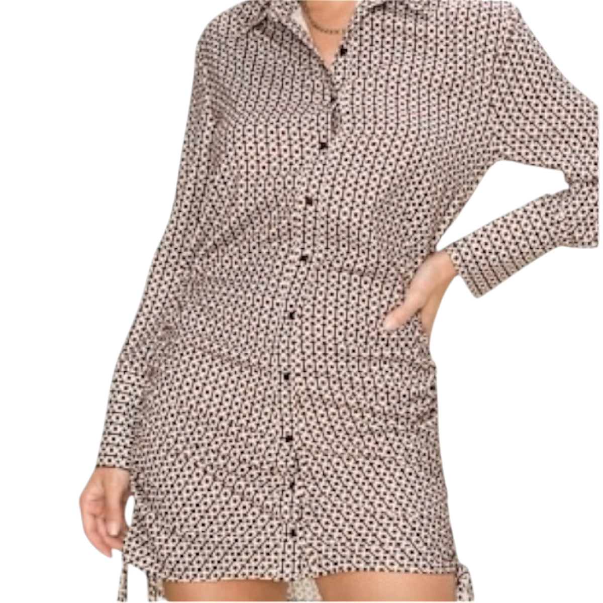 Brown Geometric Print Shirt Dress