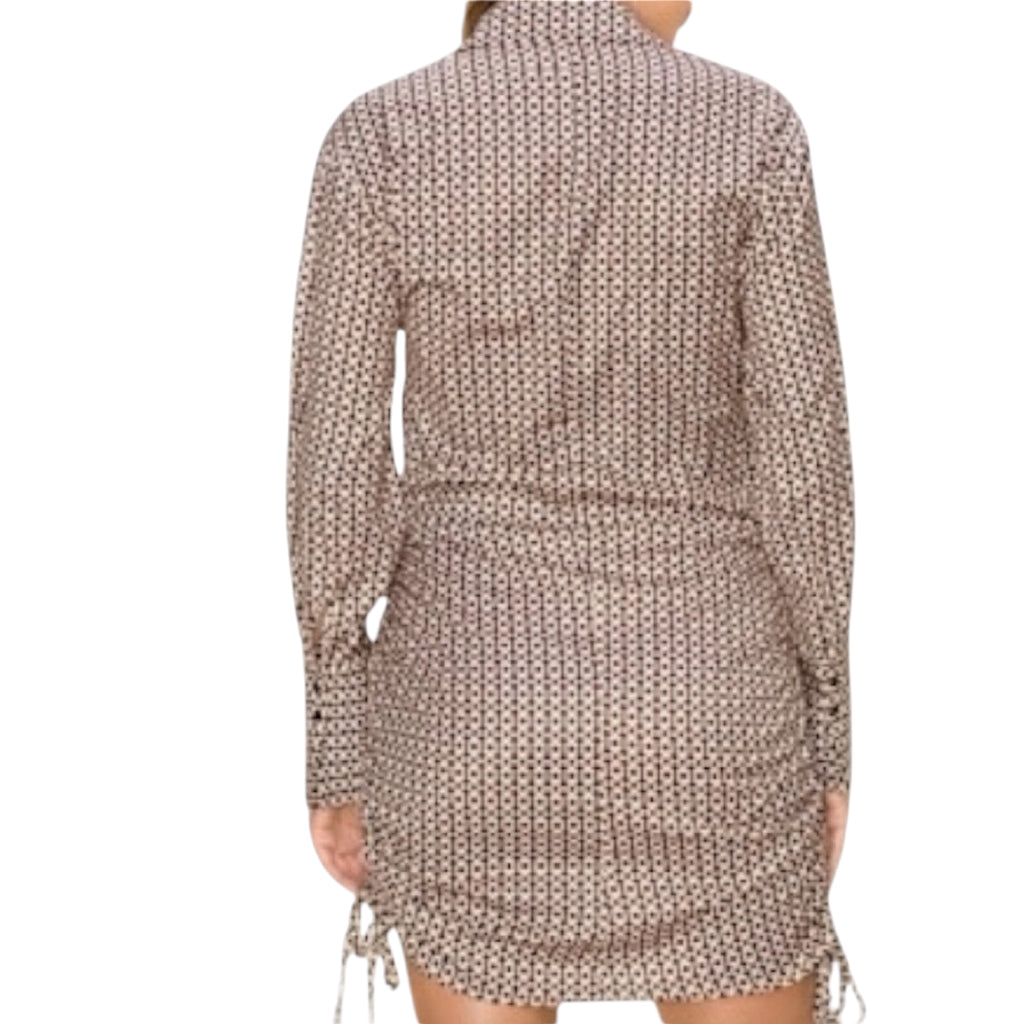 Brown Geometric Print Shirt Dress