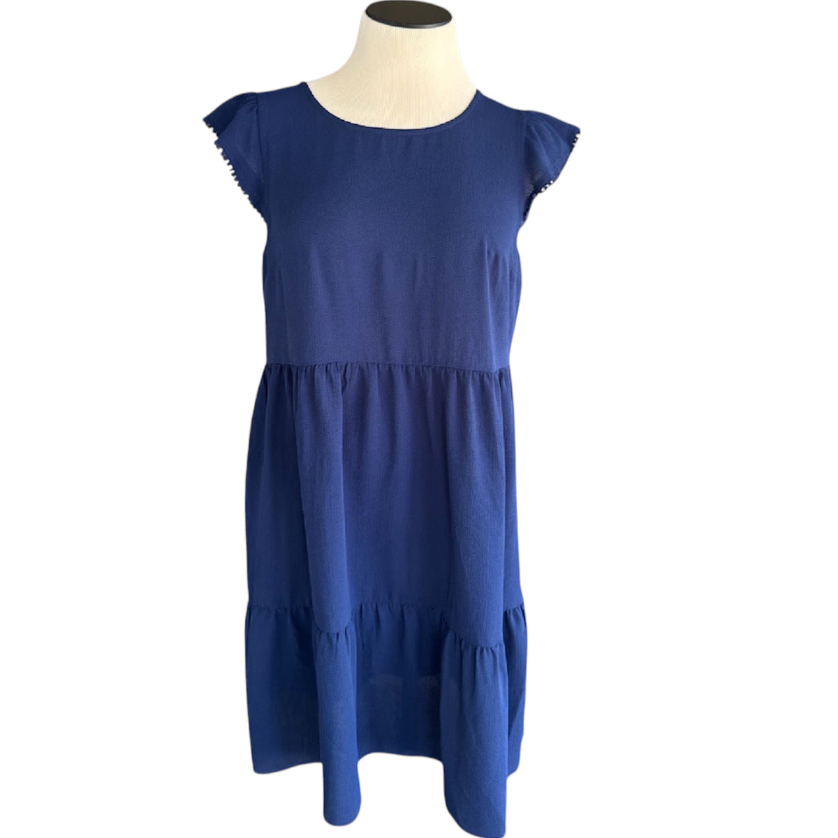 AGB Navy Flutter Sleeve Tiered Mini Dress Size Small-RF