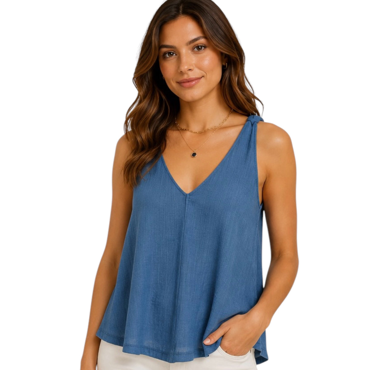 Navy V-Neck Knotted Tank