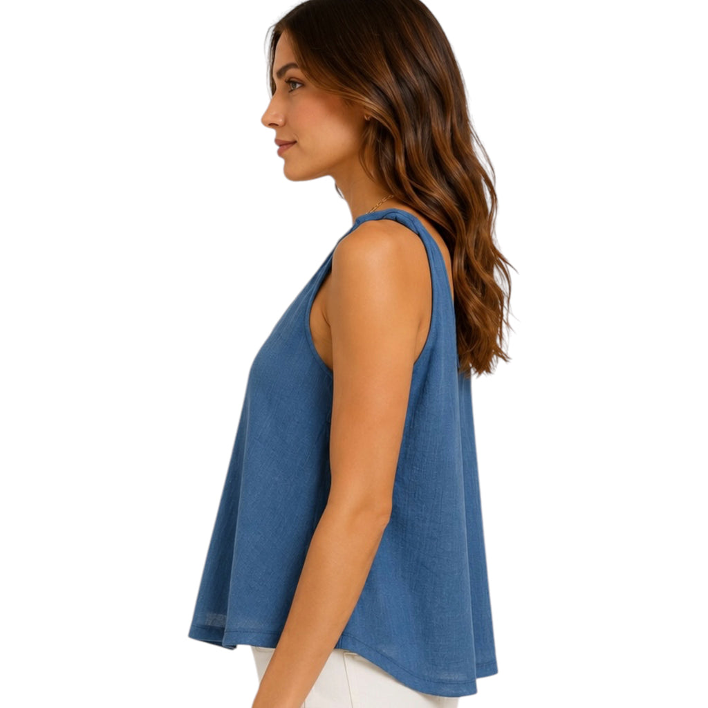 Navy V-Neck Knotted Tank