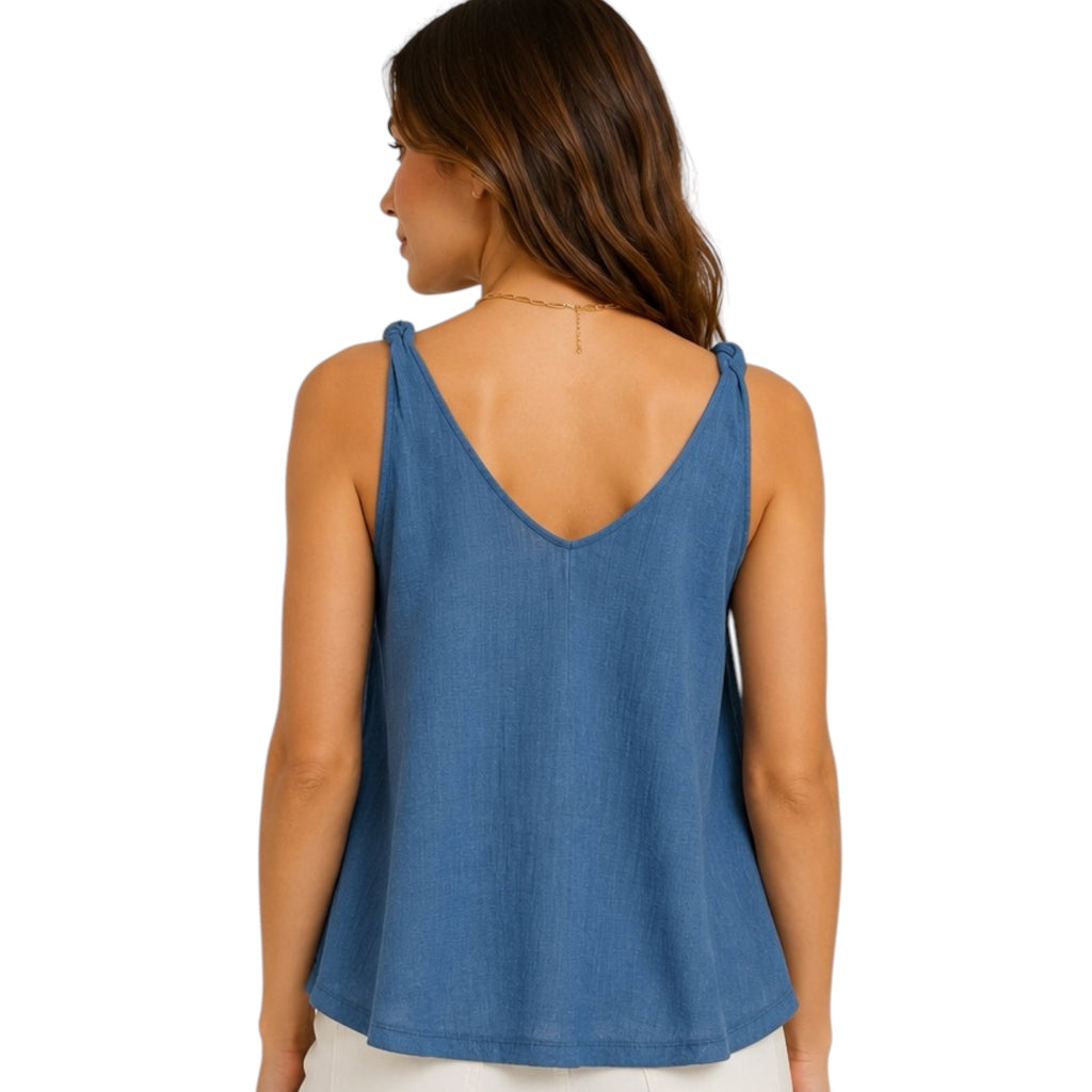Navy V-Neck Knotted Tank