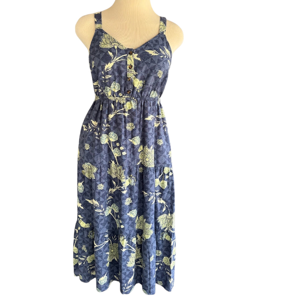 Sonoma Navy Floral Printed Tiered Mid Length Dress Size Small-RF