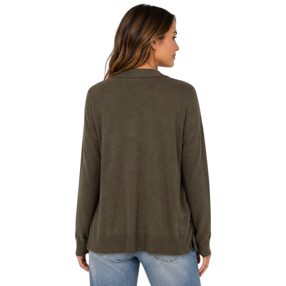 Olive Side Button Detail Cardigan