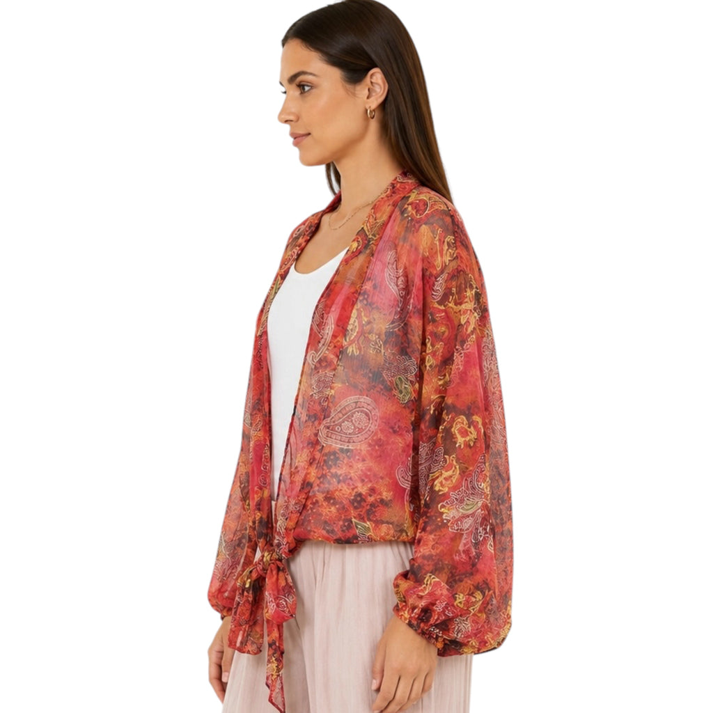 Rust Front Tie Knot Oversized Print Top