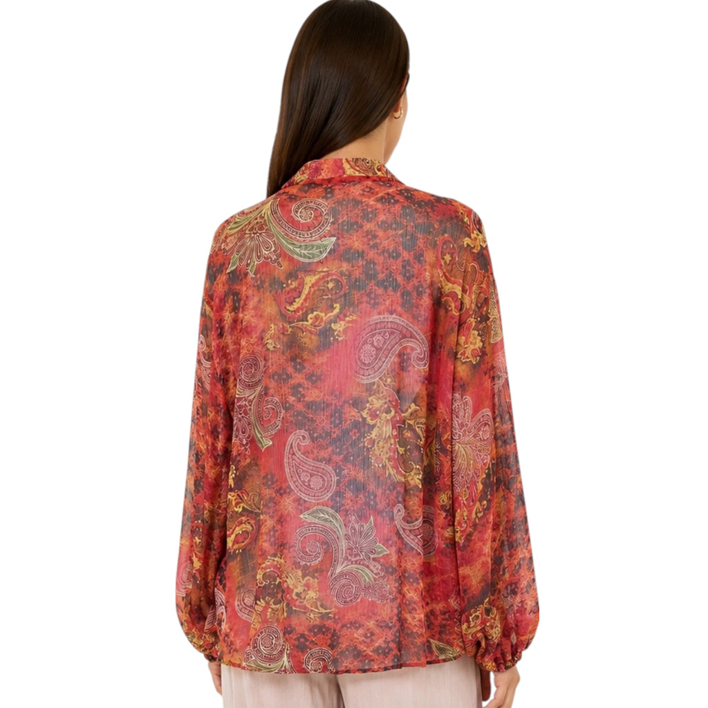 Rust Front Tie Knot Oversized Print Top