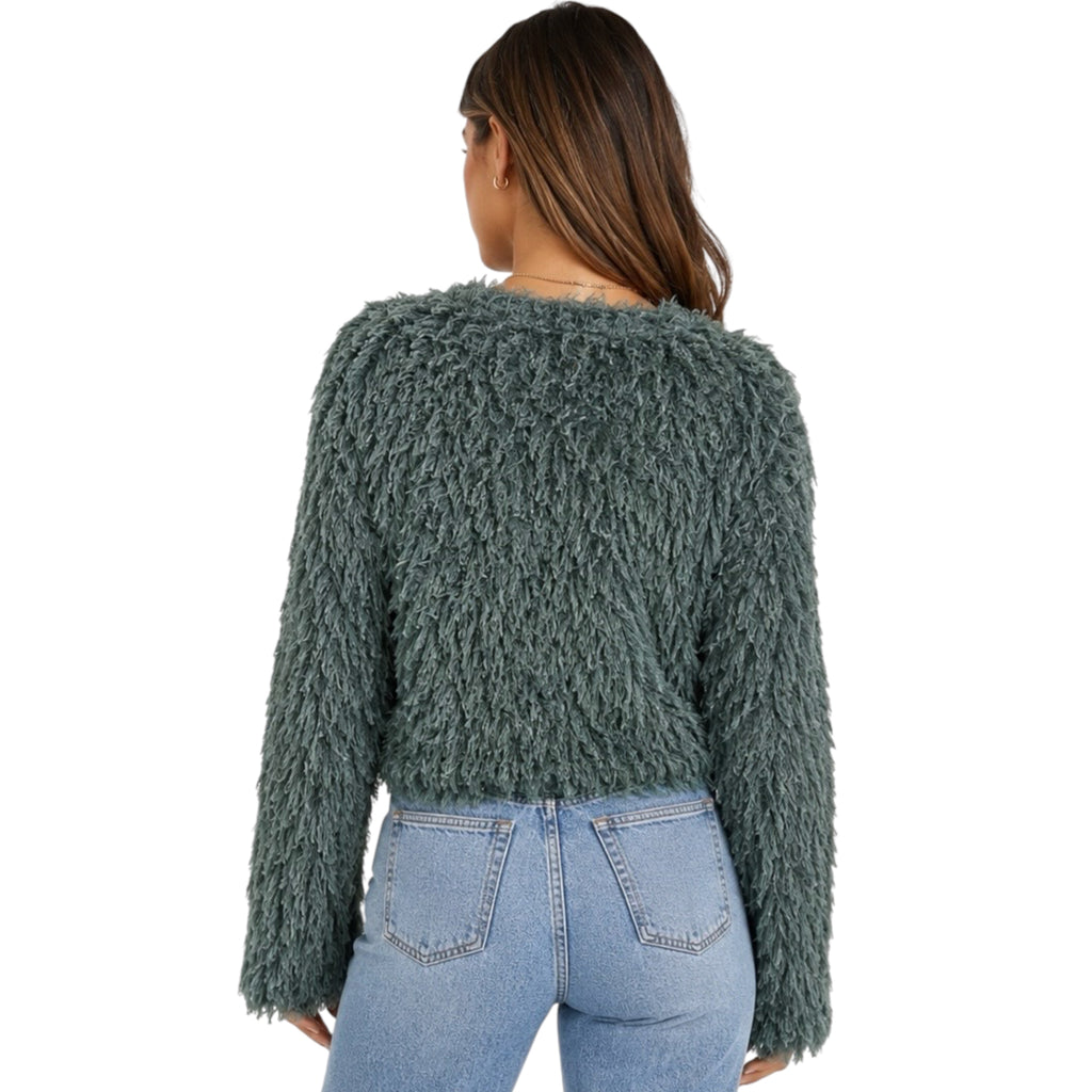 Sea Green Fuzzy Fur Crop Sweater