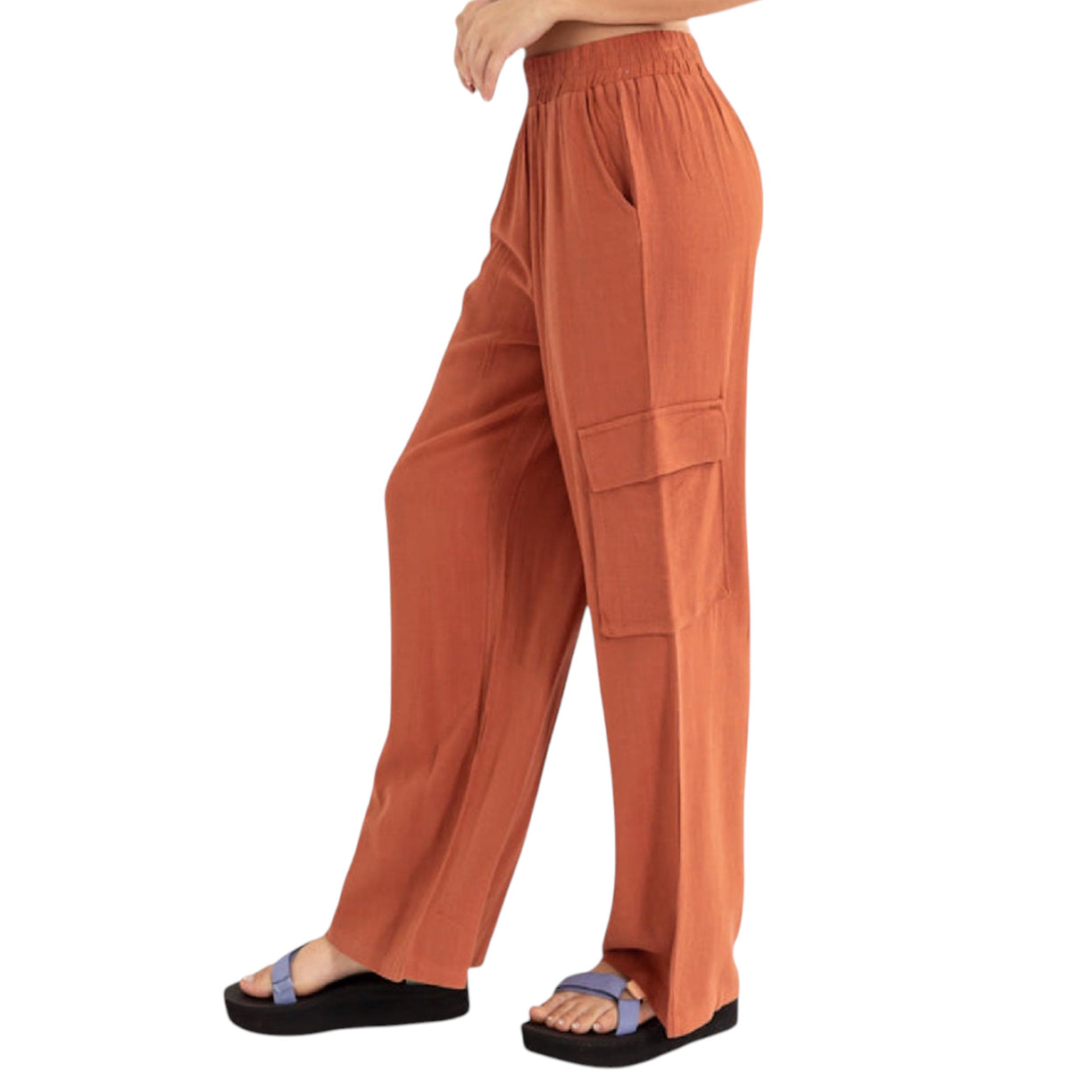 Baked Clay Wide Leg Linen Cargo Pants