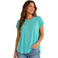 Turquoise Dolman Sleeve Top with Round Neck