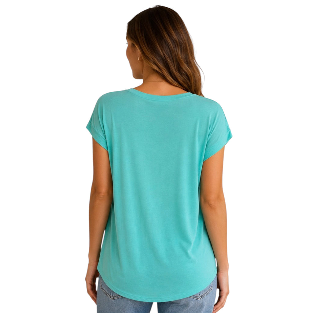 Turquoise Dolman Sleeve Top with Round Neck