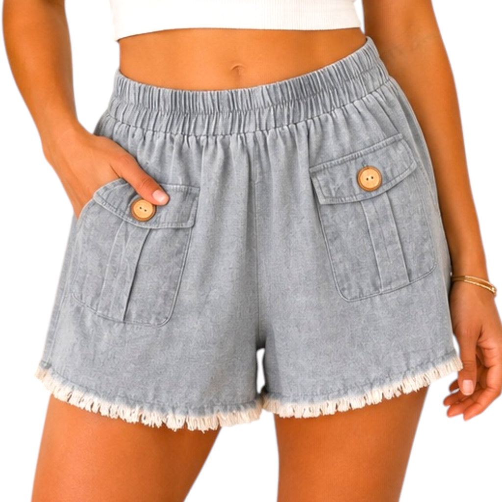 Cotton Woven Frayed Hem Shorts