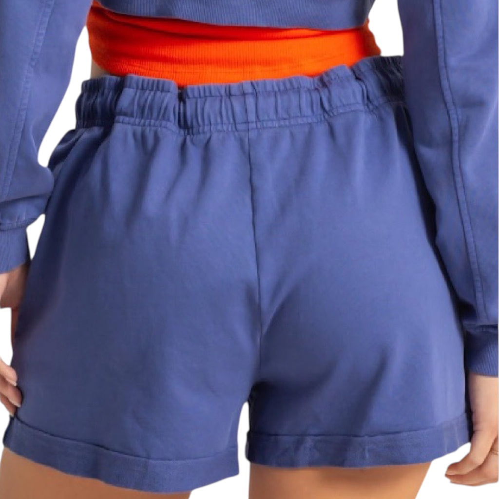 Dusty Indigo Raw Edge Drawstring Shorts