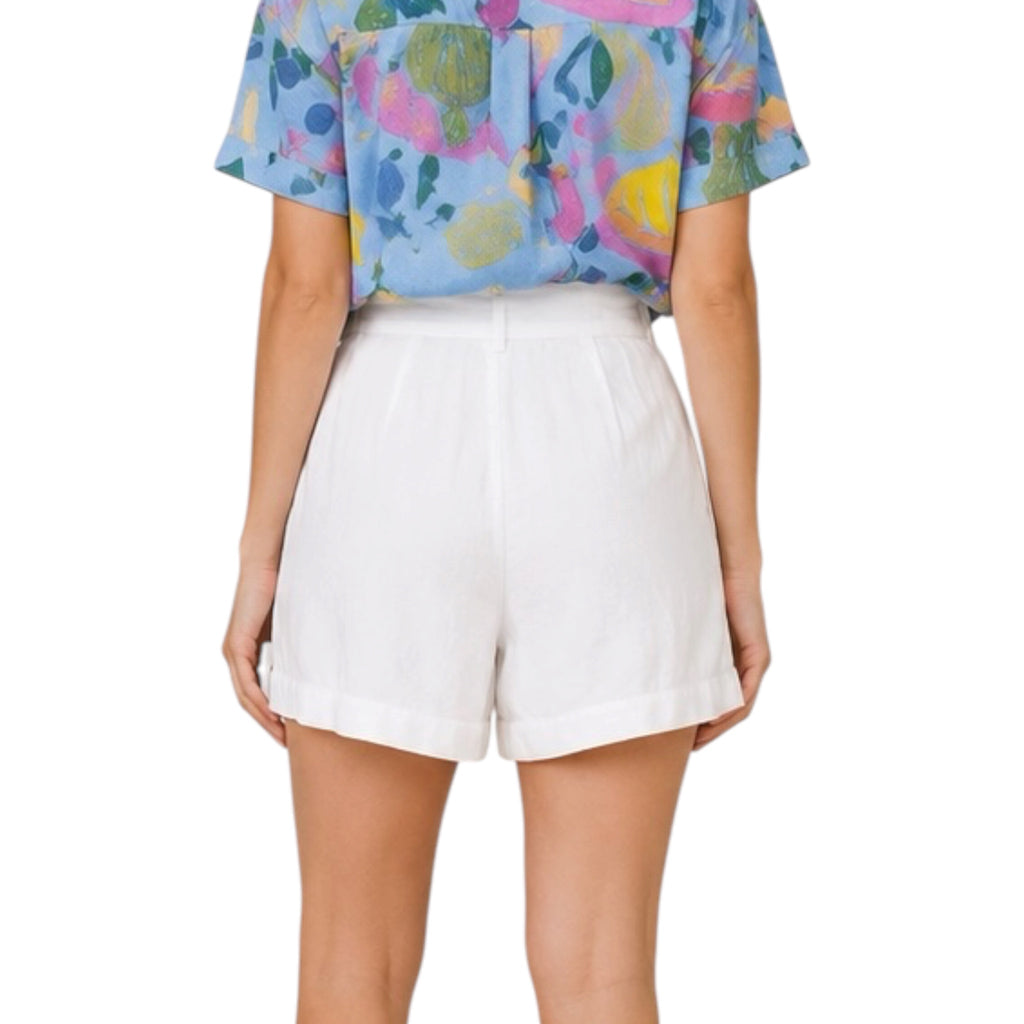 Ivory Shorts with Button Front and Elastic Waist