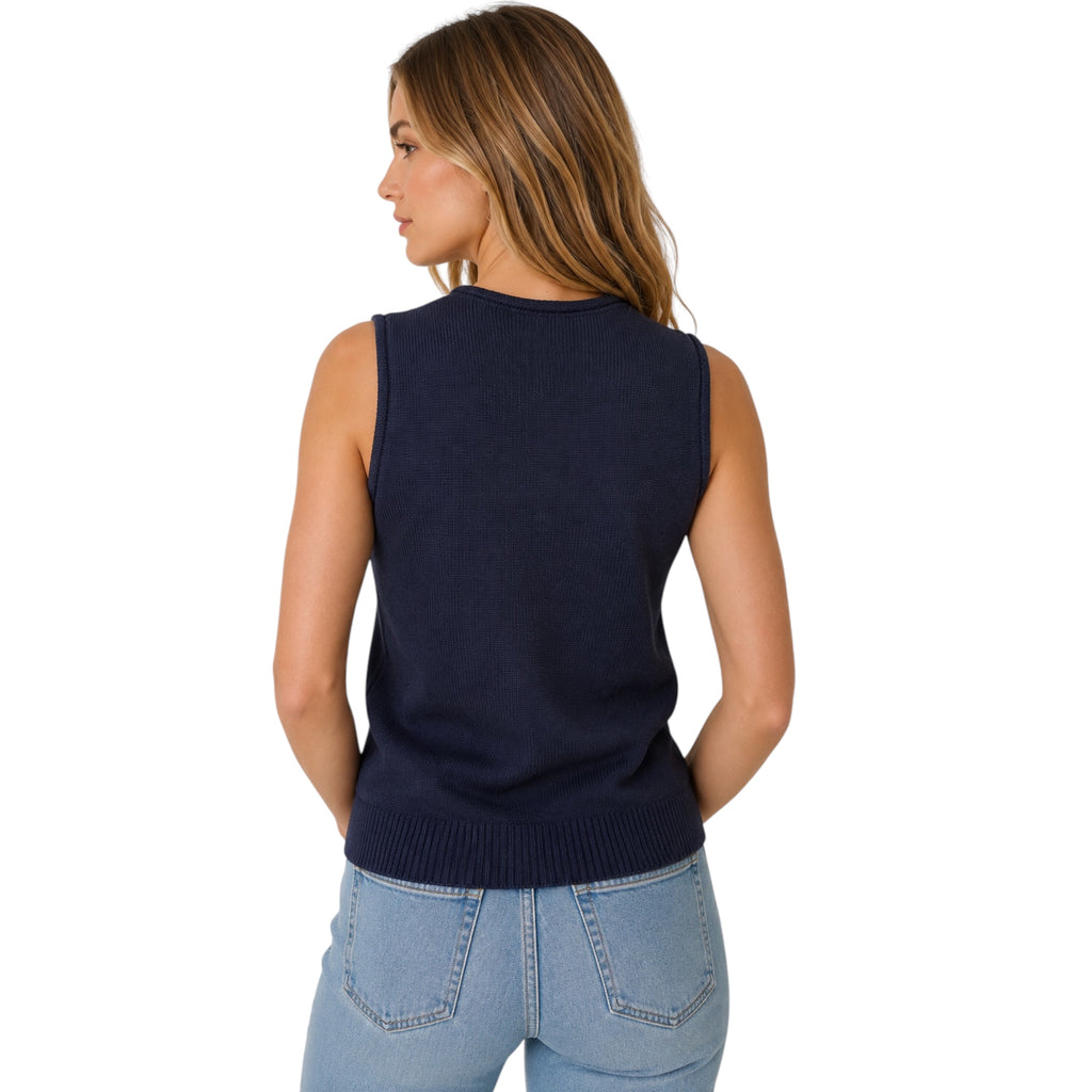 Navy Raw Edge Button Down Knit Cardigan Vest