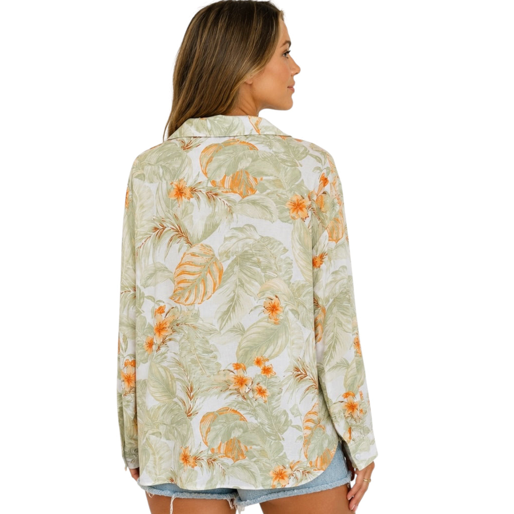Ivory Leaf Print Button Up