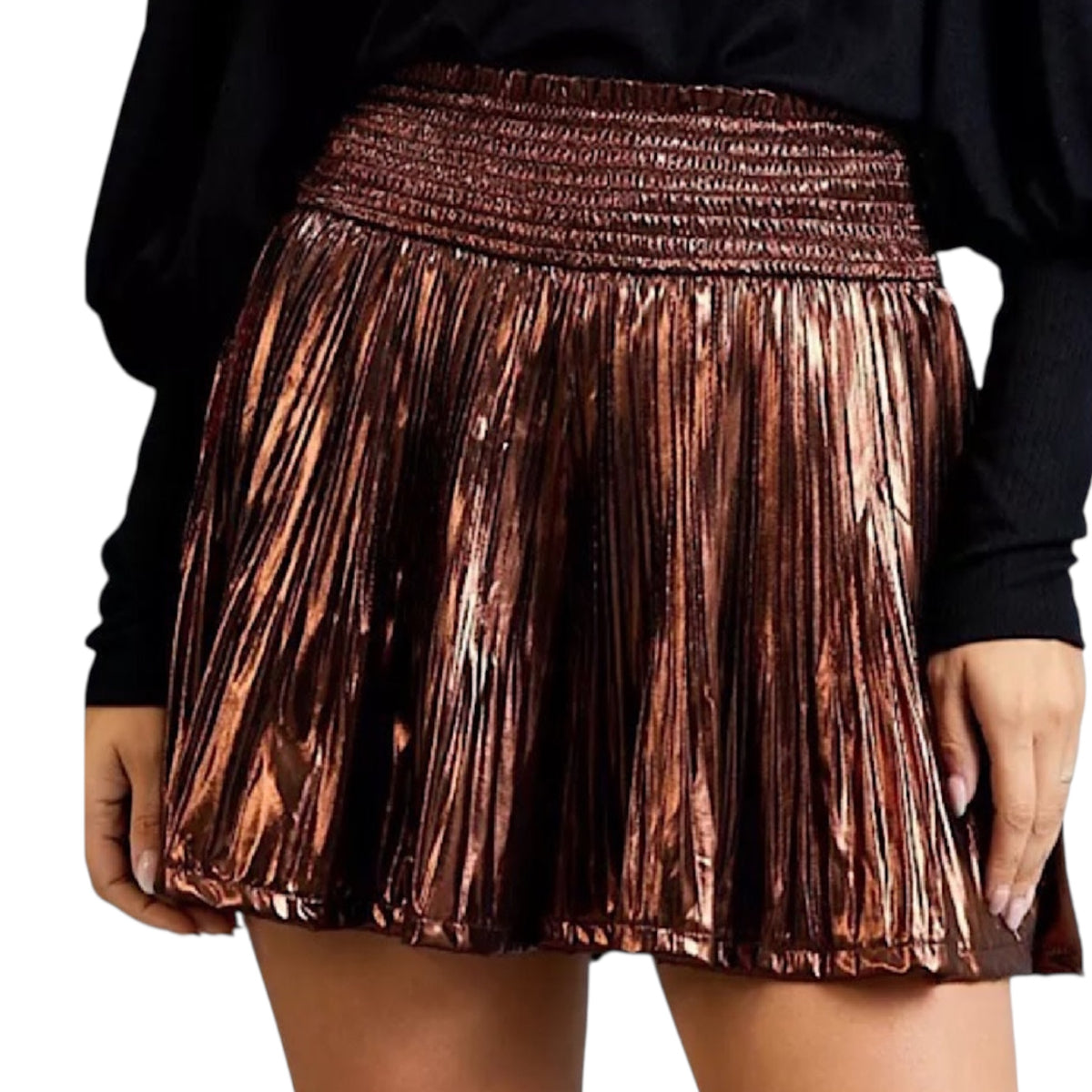 Smocked Elastic Waist Pleated Shorts