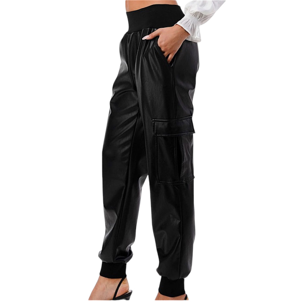 Vegan Leather Cargo Jogger Pants