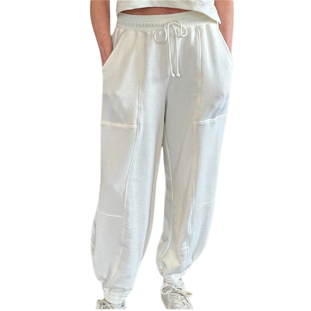 Whip Cream Drawstring Waist Jogger Sweatpants