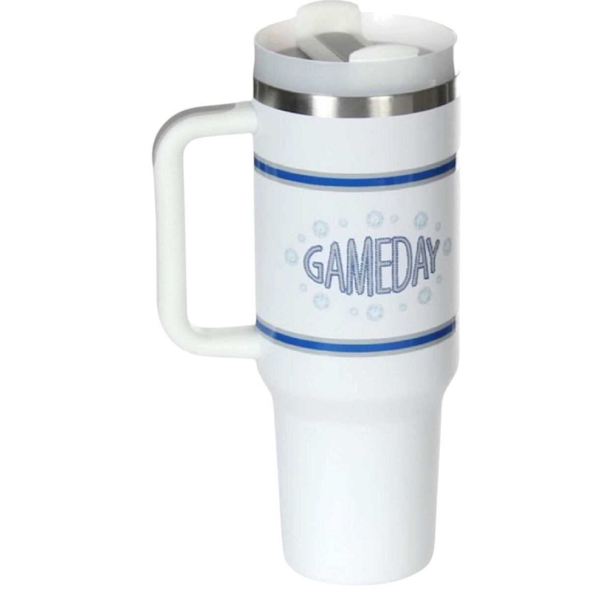 White/Blue Game Day Stainless Steel Tumbler with 2 Straws
