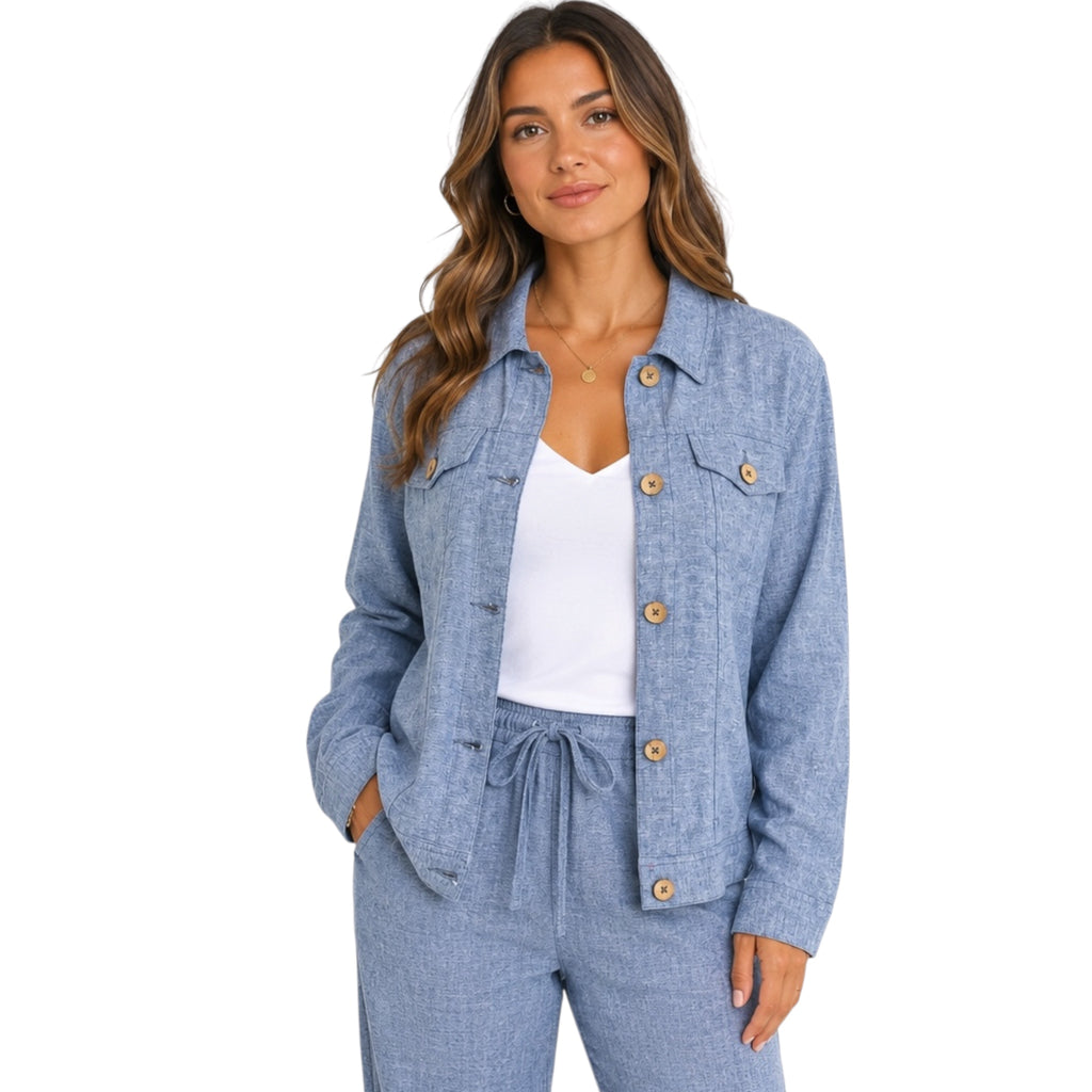 Indigo Chambray Linen Jean Style Jacket