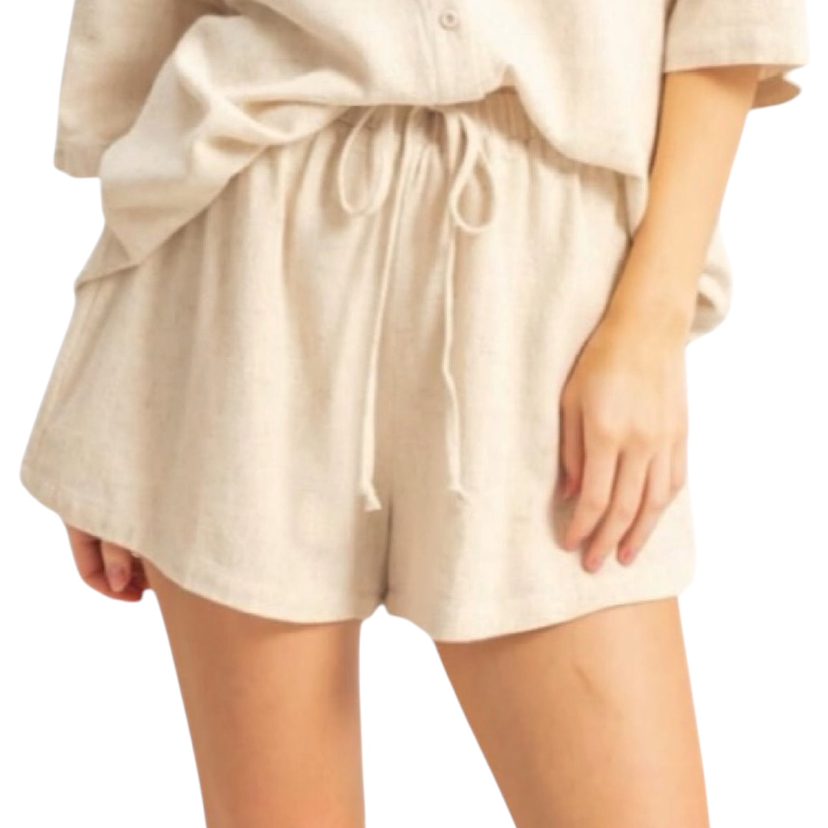 Oatmeal Linen Shorts with Drawstring Waist