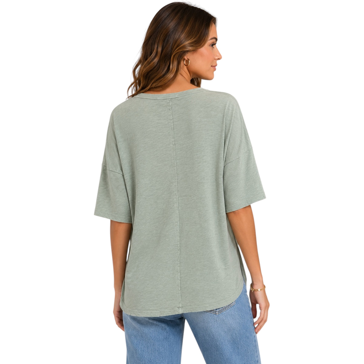 Sage Green Short Sleeve Relaxed Basic Washed Tee