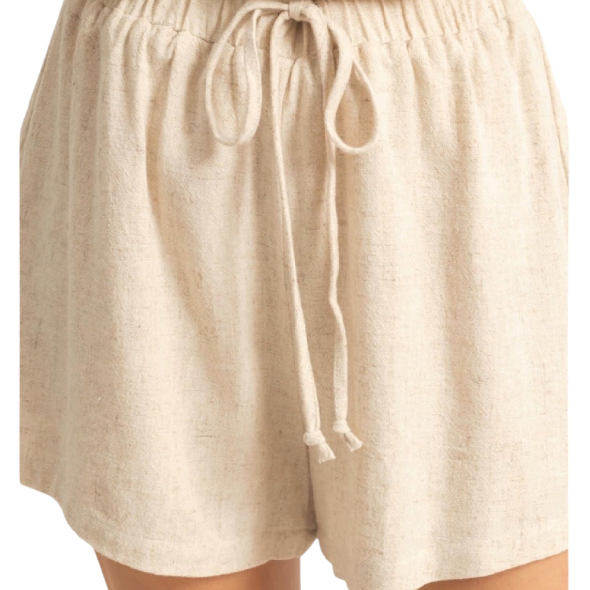 Oatmeal Linen Shorts with Drawstring Waist
