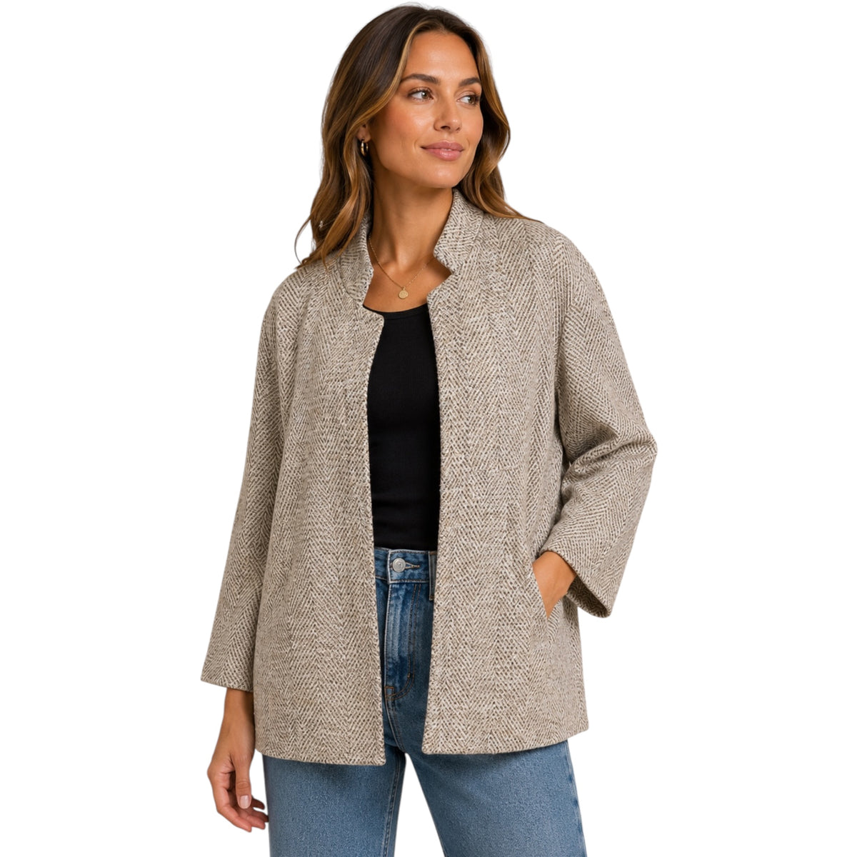 Latte Mix Open Front Jacket