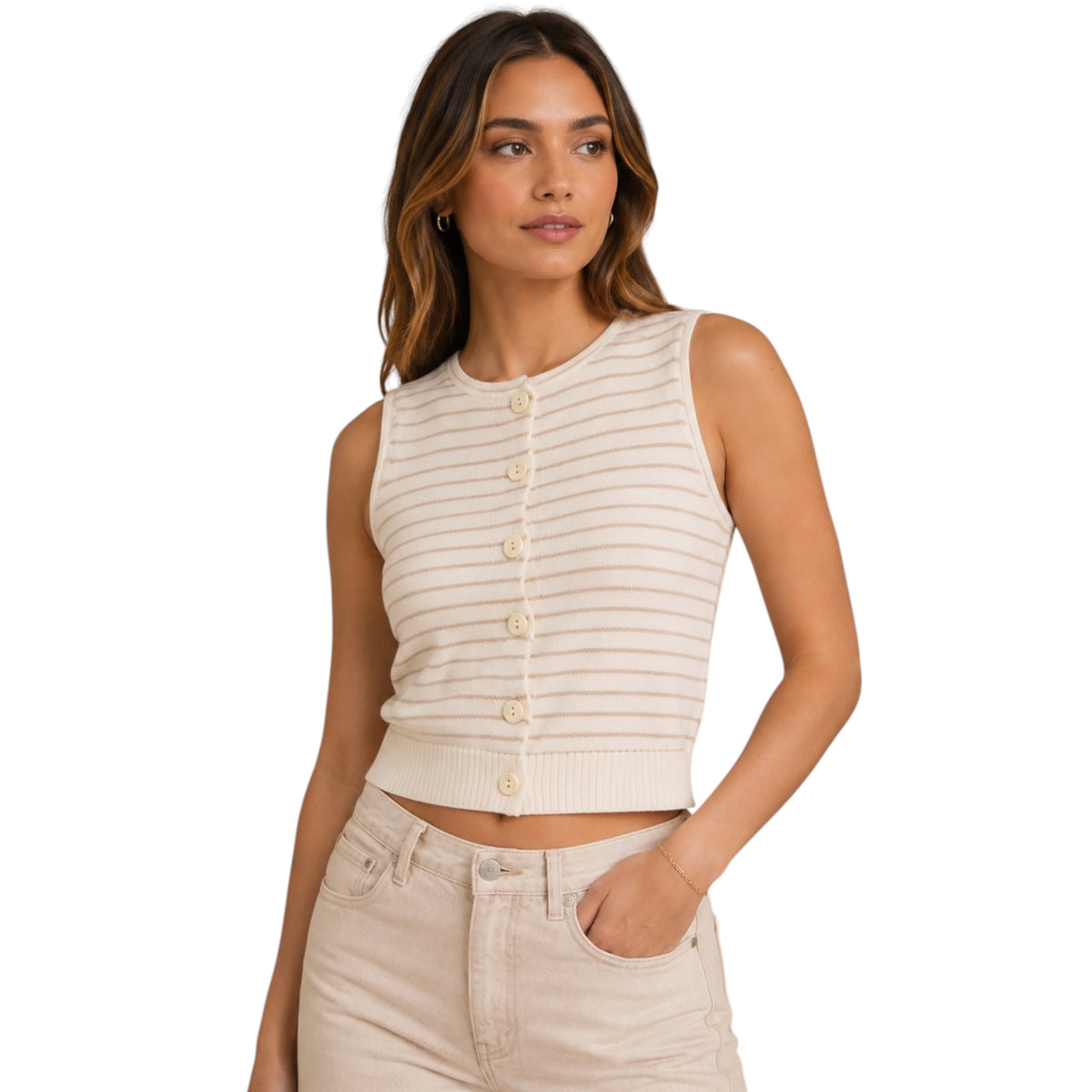 LT Khaki Stripe Cardigan Vest