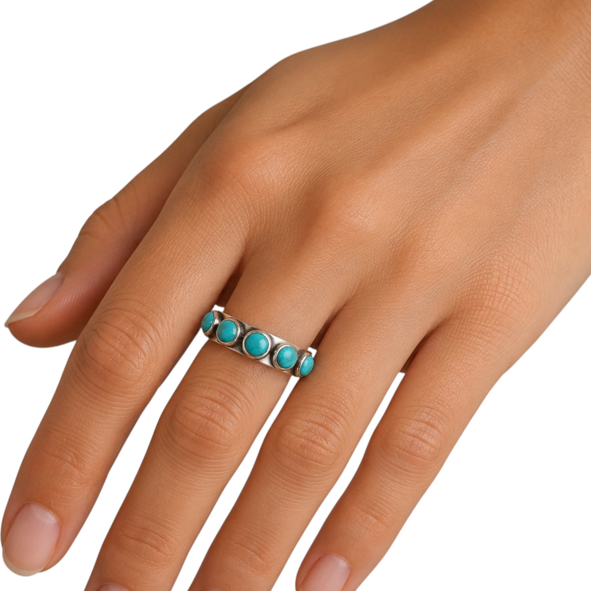 Sterling Silver Ring with Turquoise Round Stones