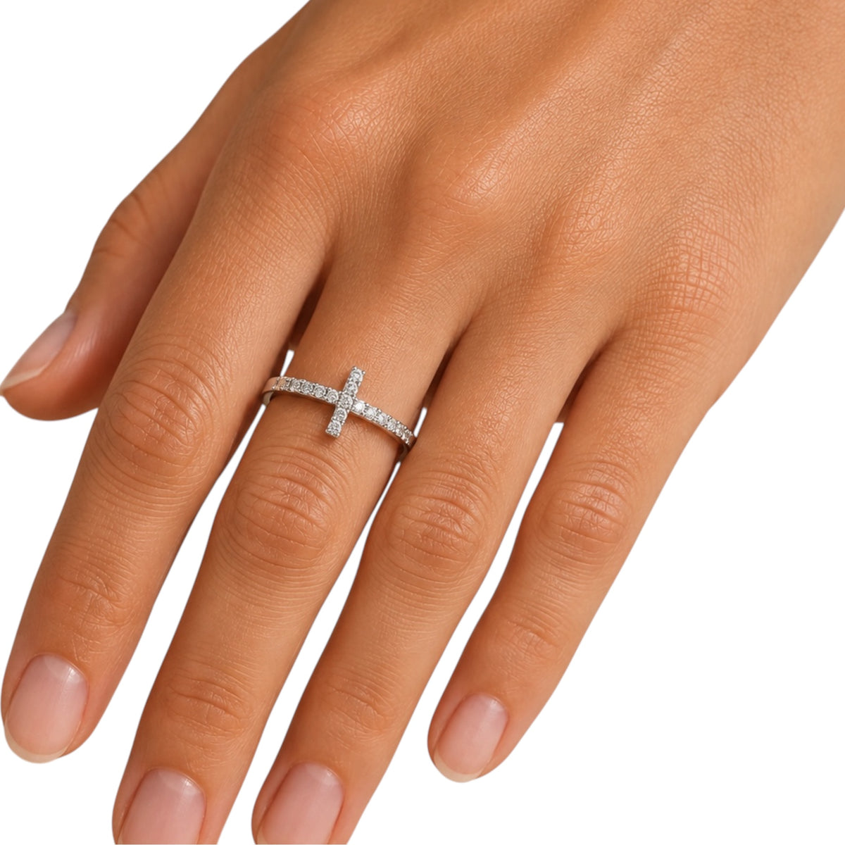 Sterling Silver Cross Ring with CZ Stones