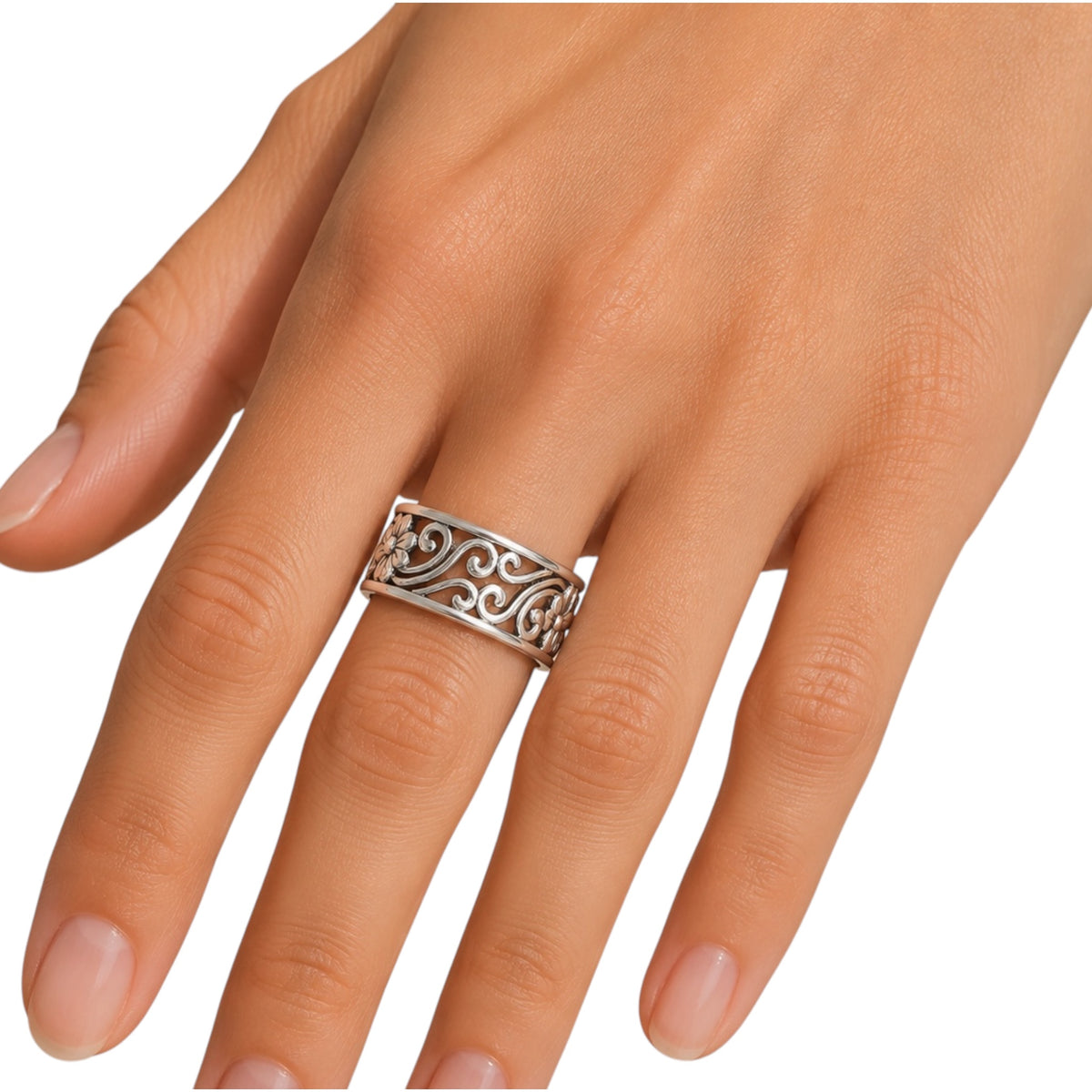 Sterling Silver Filigree Flower Band Ring