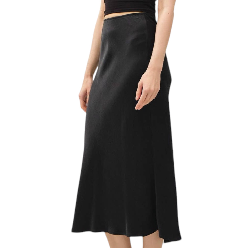 Charcoal Silky Suede Midi Skirt with Elastic Waist