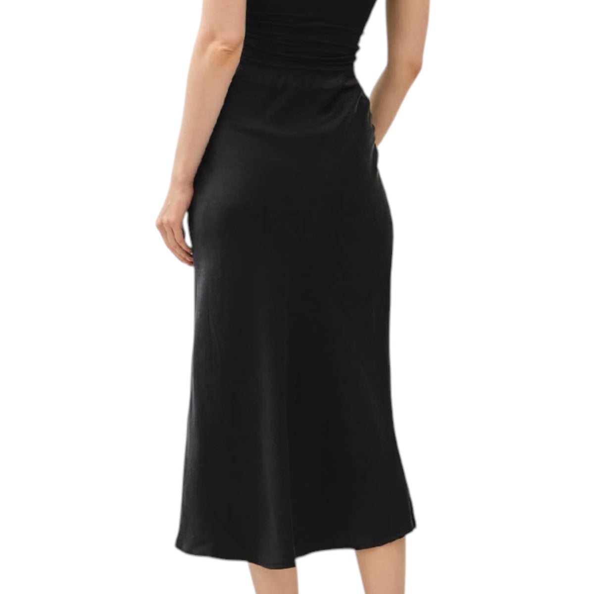 Charcoal Silky Suede Midi Skirt with Elastic Waist