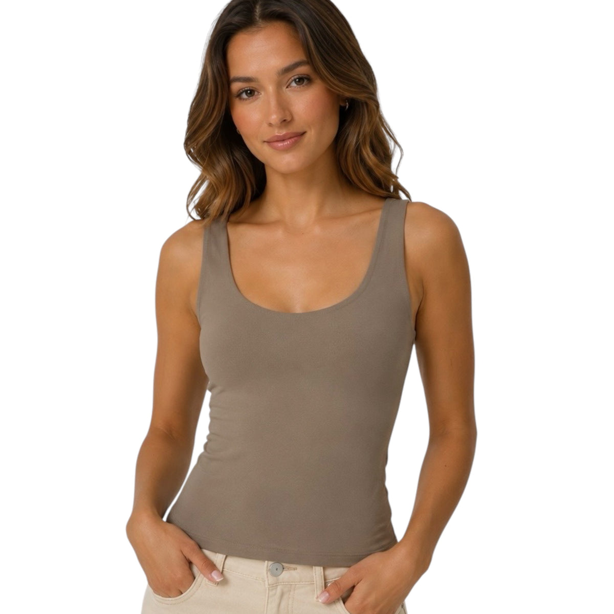 Burnt Olive Basic Scoop Neck Tank