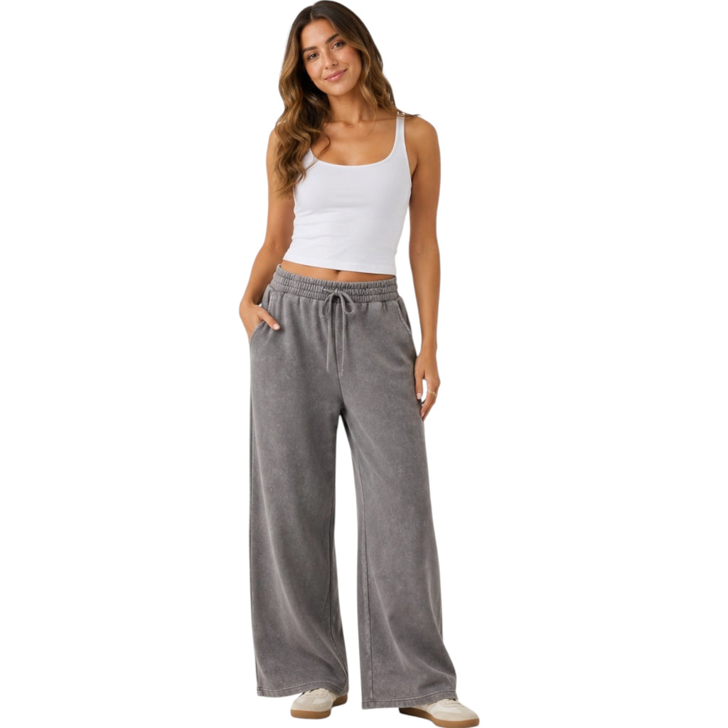 Charcoal Wide Leg Drawstring Lounge Pants