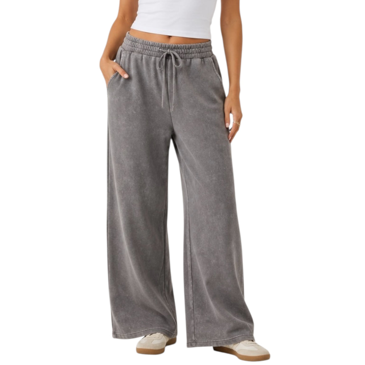 Charcoal Wide Leg Drawstring Lounge Pants