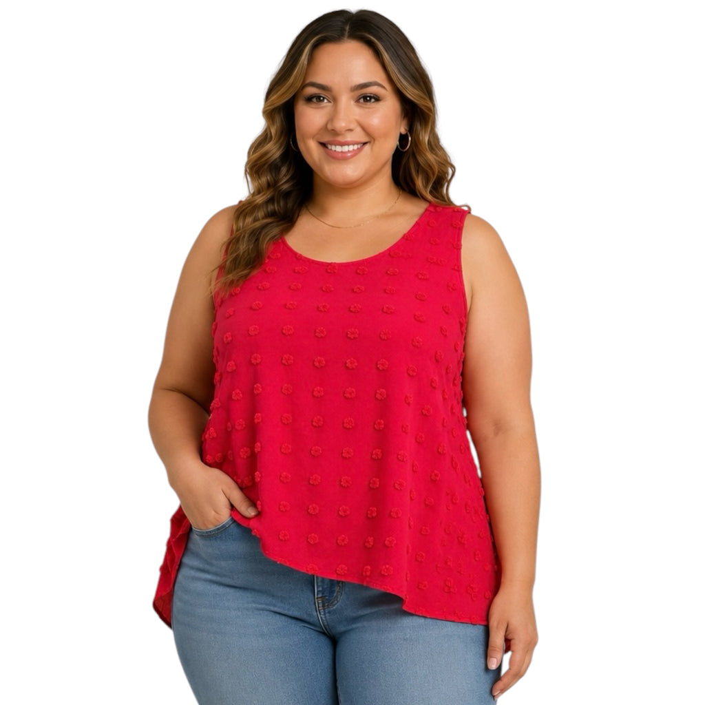 Plus Urakiri Woven Dot Fabric Sleeveless Flowy Top