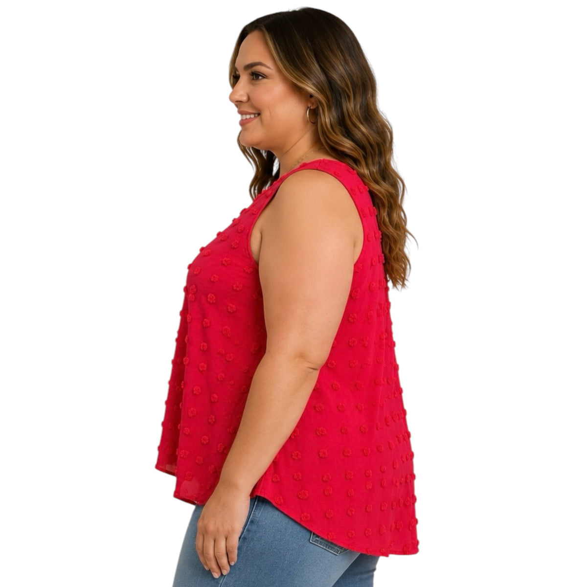 Plus Urakiri Woven Dot Fabric Sleeveless Flowy Top