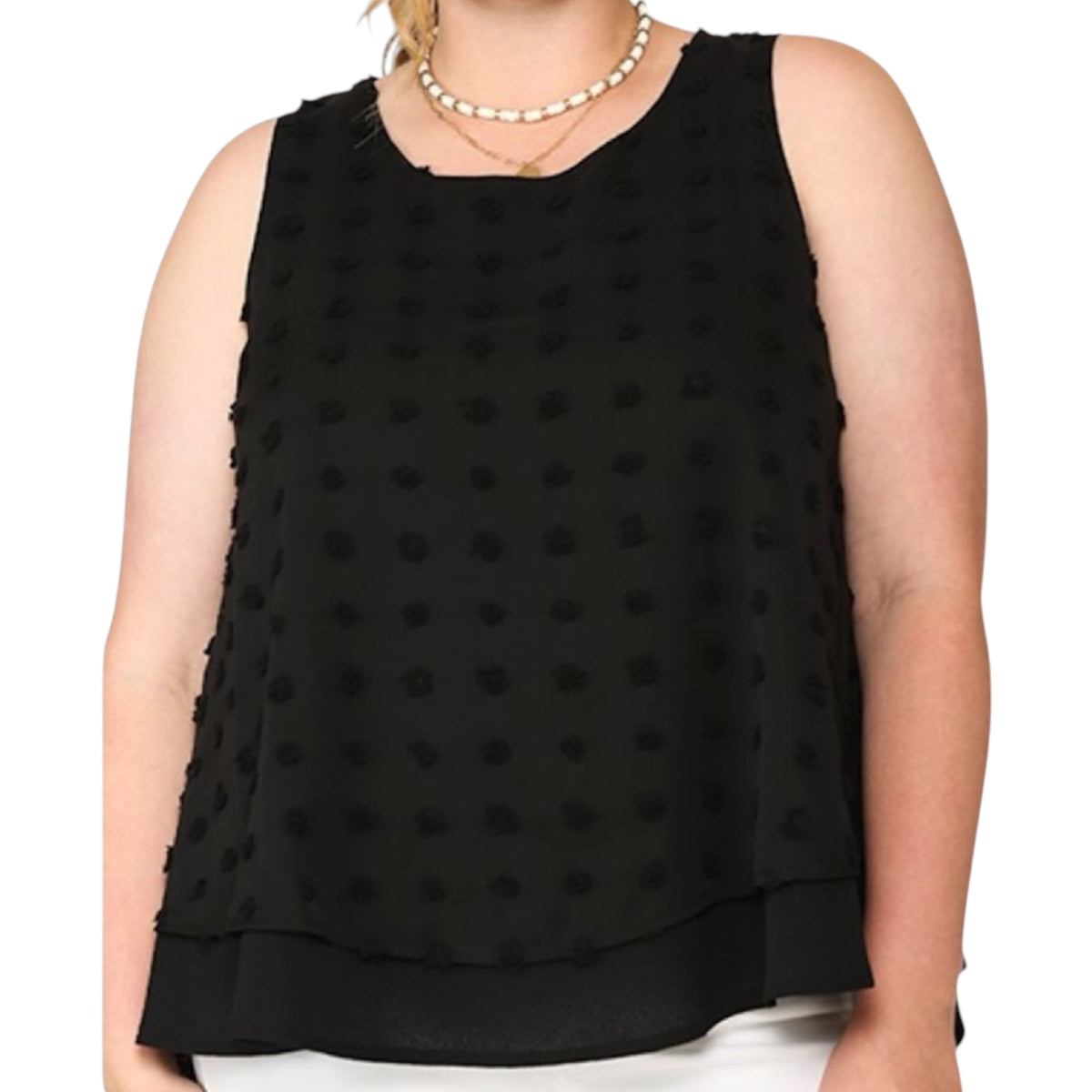 Plus Urakiri Woven Dot Fabric Sleeveless Flowy Top
