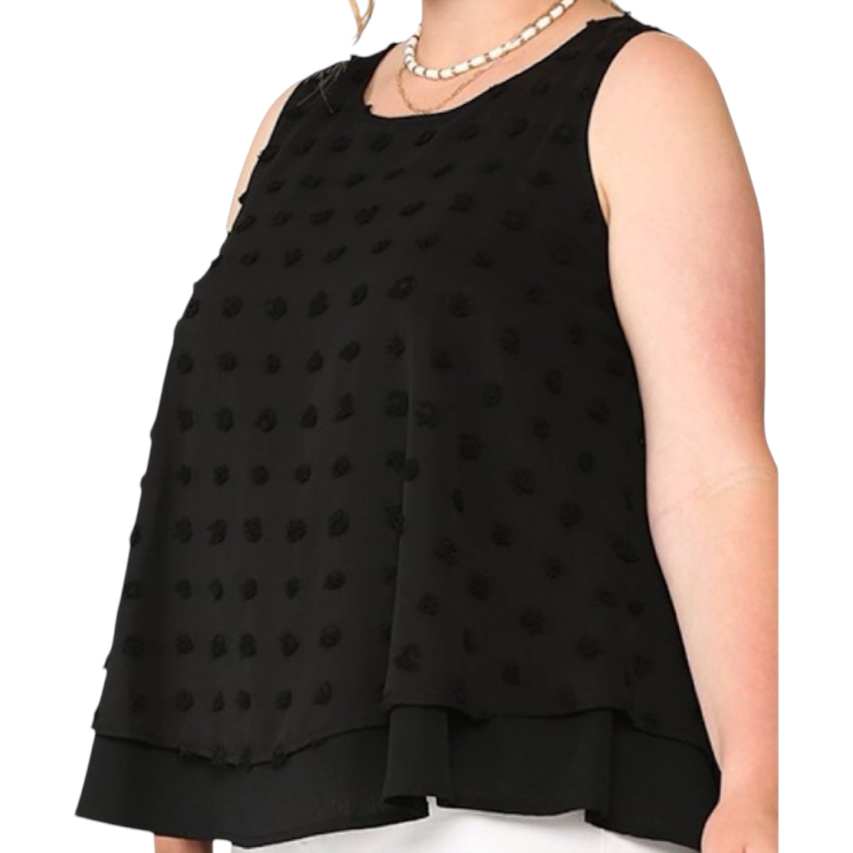 Plus Urakiri Woven Dot Fabric Sleeveless Flowy Top