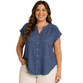 Navy Plus Cuffed Sleeve Button Down Top